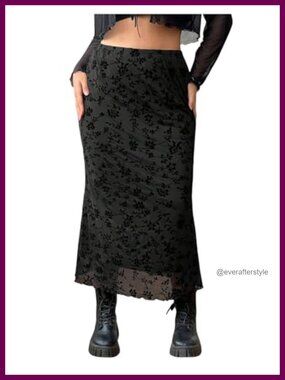 Plus Size Floral Mesh Fishtail Long Skirt High Waist Bodycon